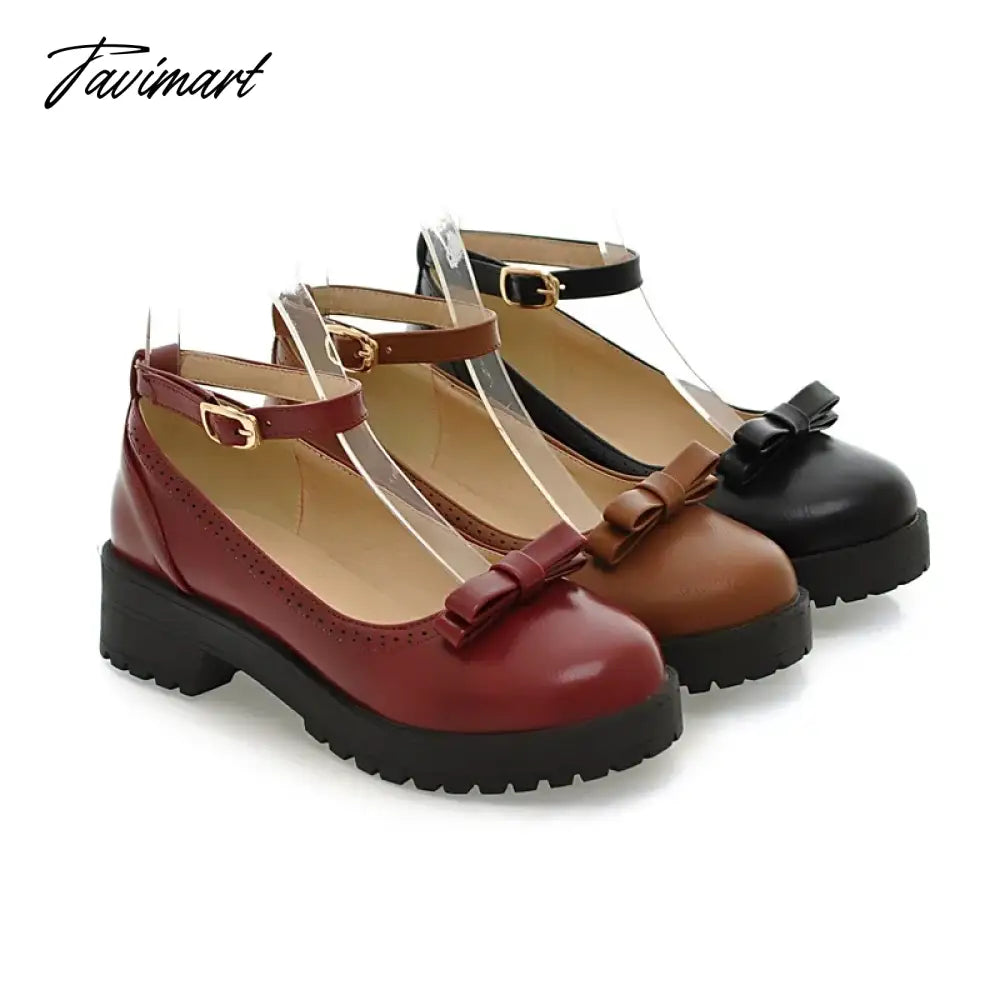 TAVIMART  -  Japanese Sweet Lolita Shoes Round Toe Thick Mid Heel 4cm Women Shoe Buckle Bowknot Kawaii Cosplay Elegant Ladies Fashion Sexy