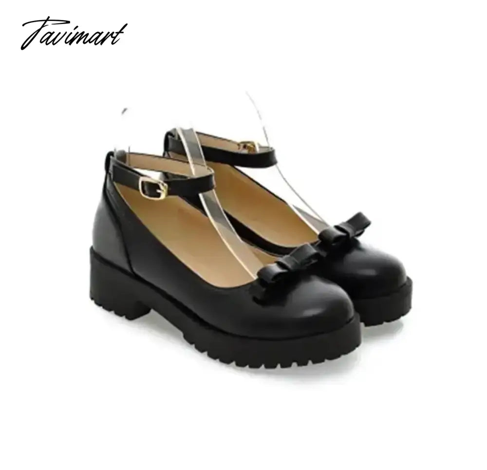 TAVIMART  -  Japanese Sweet Lolita Shoes Round Toe Thick Mid Heel 4cm Women Shoe Buckle Bowknot Kawaii Cosplay Elegant Ladies Fashion Sexy