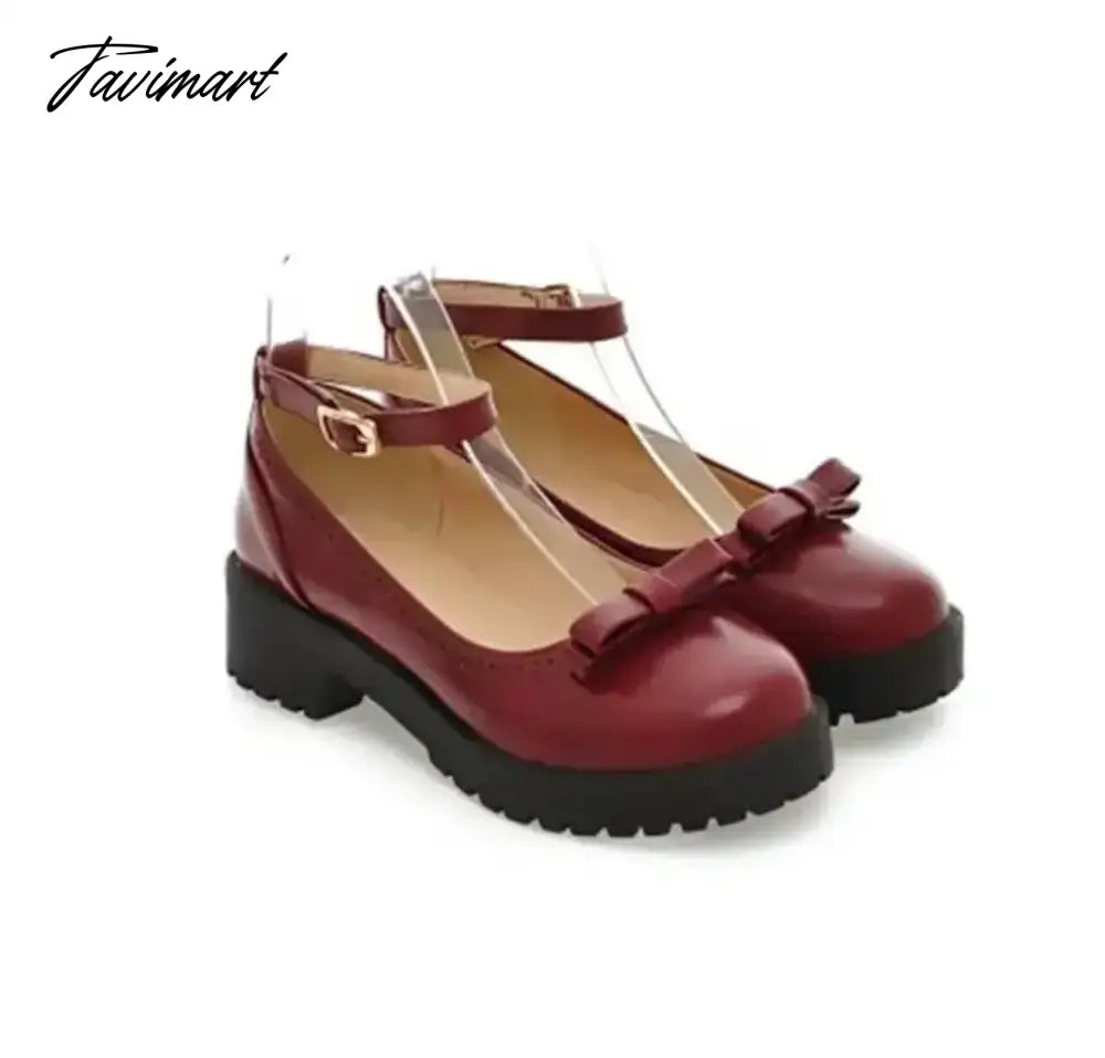 TAVIMART  -  Japanese Sweet Lolita Shoes Round Toe Thick Mid Heel 4cm Women Shoe Buckle Bowknot Kawaii Cosplay Elegant Ladies Fashion Sexy