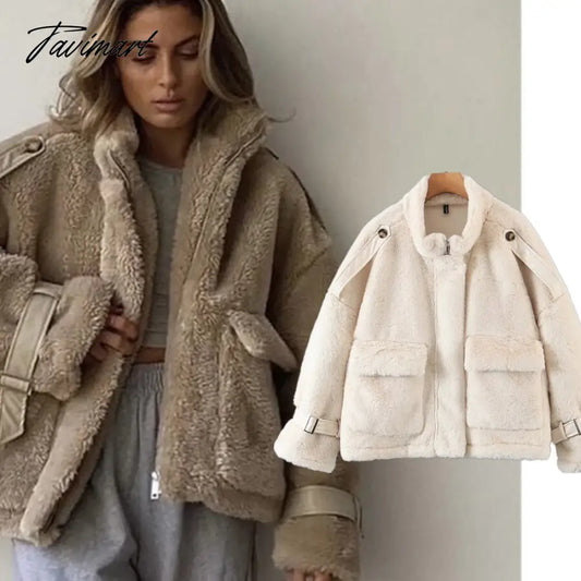 vzyzv Jaqueta Feminina Ins Blogger retro Casaco Feminino Rabbit Hair Stand Winter Jacket Women Collar Pockets Overcoat Women