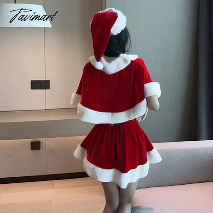 vzyzvKawaii Cloak Cosplay Santa Claus Cute Autumn And Winter Christmas Red Shawl Dress Women's Holiday Costume Party Dressing Women