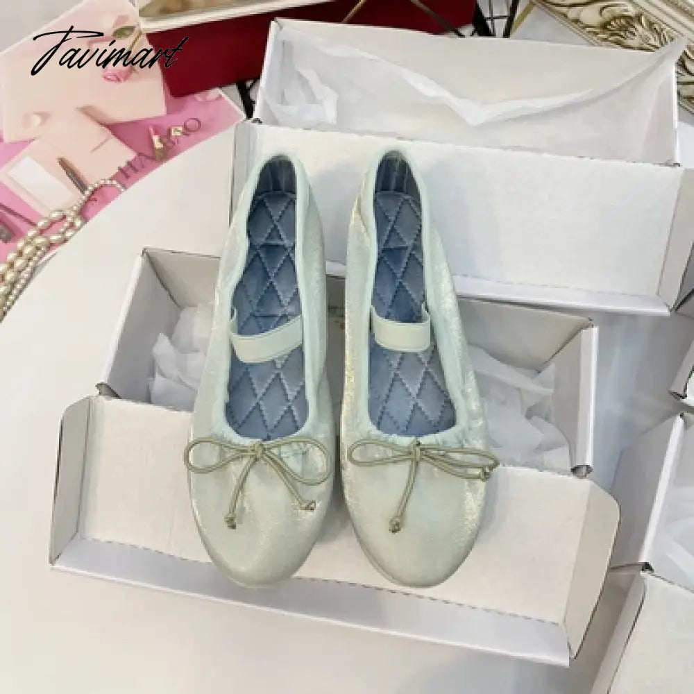 vzyzvKorea Flats Spring/Autumn Flats Women Shoes Fashion Mary Jane Shoes Round Toe Women's Shoes Bow Silk Satin Ballet Flats