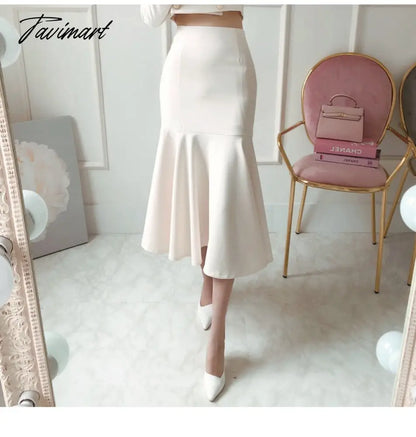 Tavimart  Korean Autumn Women 2 Piece Set Office OL Elegant Square collar Puff Sleeve Crop Tops+High waist Mermaid Bodycon Skirt Suit