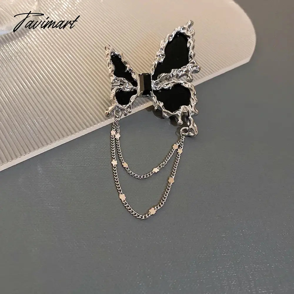 Tavimart Korean Black Butterlfy Chain Tassel Brooches For Women Costume Accessories Pin Brooch Party Jewelry