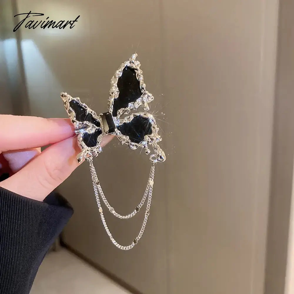 Tavimart Korean Black Butterlfy Chain Tassel Brooches For Women Costume Accessories Pin Brooch Party Jewelry