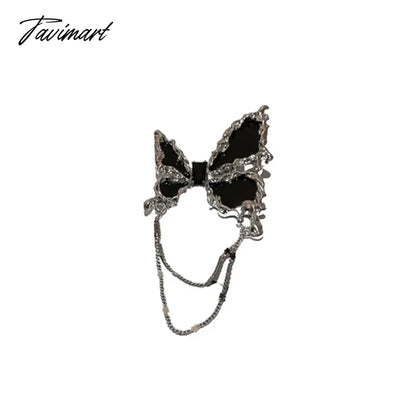 Tavimart Korean Black Butterlfy Chain Tassel Brooches For Women Costume Accessories Pin Brooch Party Jewelry