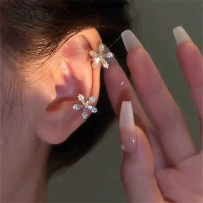 vzyzv -  Korean Bling Crystal Flower Ear Clips Without Piercing Earrings for Women Fashion Butterfly Ear Cuff Wedding Party Jewelry