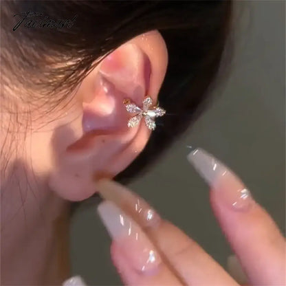 vzyzv -  Korean Bling Crystal Flower Ear Clips Without Piercing Earrings for Women Fashion Butterfly Ear Cuff Wedding Party Jewelry