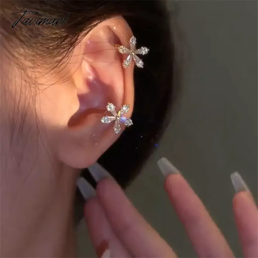 vzyzv -  Korean Bling Crystal Flower Ear Clips Without Piercing Earrings for Women Fashion Butterfly Ear Cuff Wedding Party Jewelry