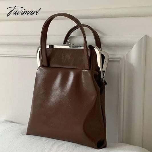 Tavimart Korean Casual Frame Bags For Women Luxury Designer Handbags Purses New In PU Metal Clip Top Handle Chain Shoulder Messenger