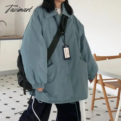 Tavimart Korean Cotton Bread Clothing Solid Simple Harajuku Student Hooded Coat Oversized Loose Short Parka Winter Keep Warm Women Jacket