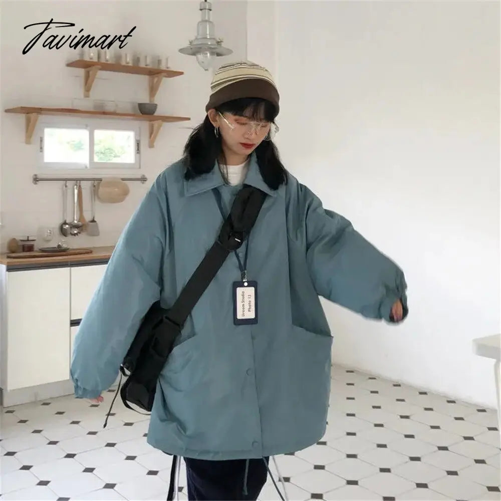 Tavimart Korean Cotton Bread Clothing Solid Simple Harajuku Student Hooded Coat Oversized Loose Short Parka Winter Keep Warm Women Jacket