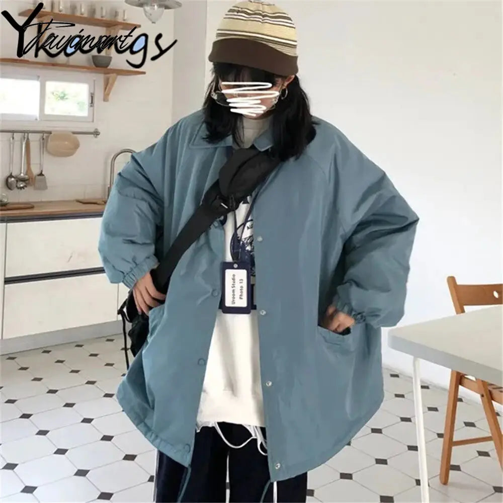 Tavimart Korean Cotton Bread Clothing Solid Simple Harajuku Student Hooded Coat Oversized Loose Short Parka Winter Keep Warm Women Jacket