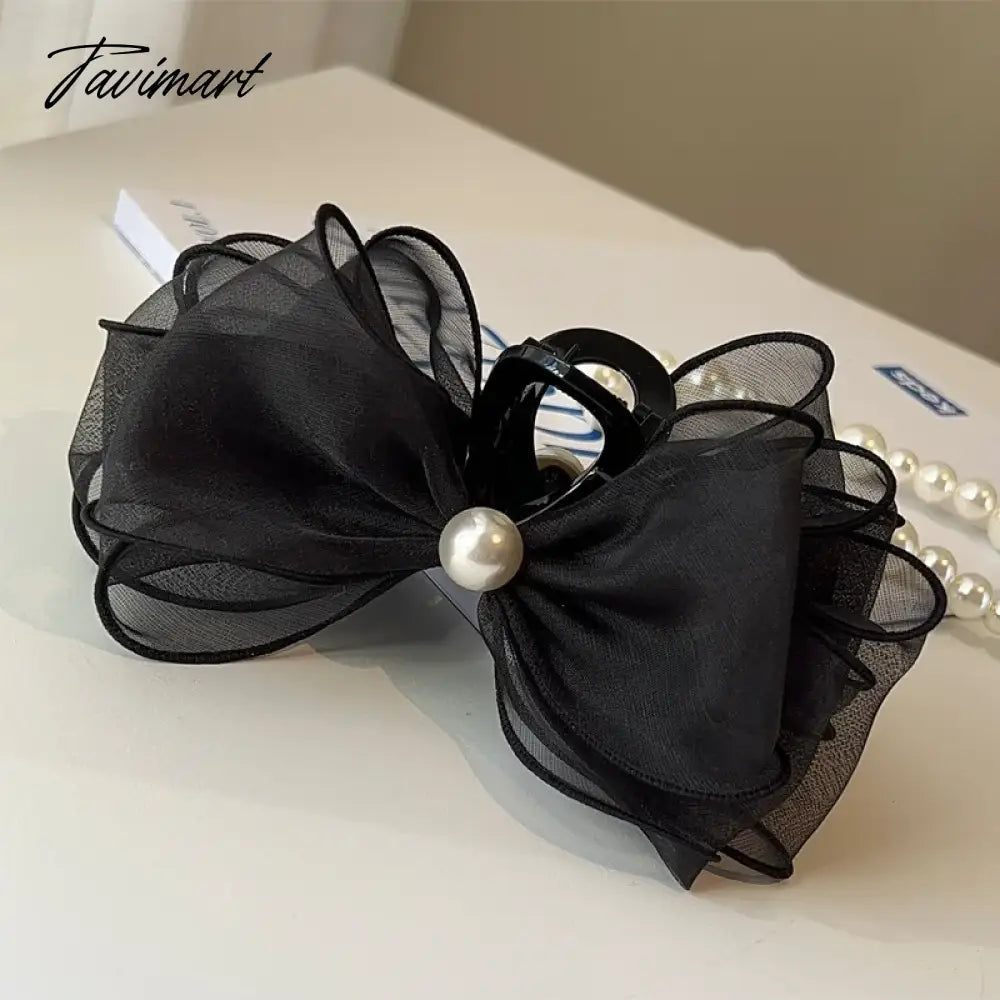 vzyzv -  Korean hairpin jewelry Super fairy ins silk yarn bow pearl catch hairpin fairy net red headwear