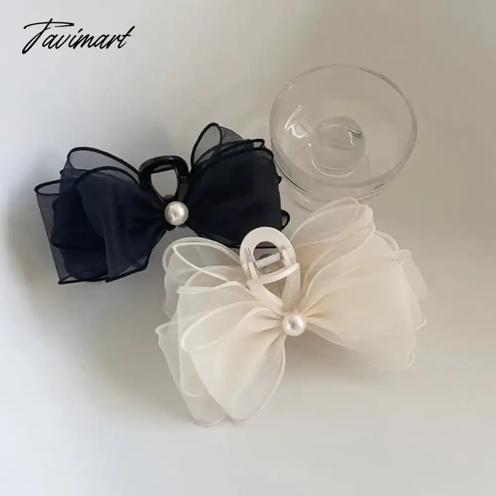 vzyzv -  Korean hairpin jewelry Super fairy ins silk yarn bow pearl catch hairpin fairy net red headwear