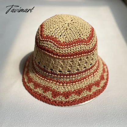 vzyzv  -  Korean Hand-crochet Straw Cotton Women Sun Bucket Cap Summer Hollow Fisherman's Hat Breathable Leisure Stripe Basin Hat