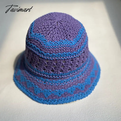 vzyzv  -  Korean Hand-crochet Straw Cotton Women Sun Bucket Cap Summer Hollow Fisherman's Hat Breathable Leisure Stripe Basin Hat