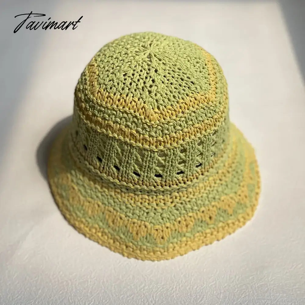 vzyzv  -  Korean Hand-crochet Straw Cotton Women Sun Bucket Cap Summer Hollow Fisherman's Hat Breathable Leisure Stripe Basin Hat