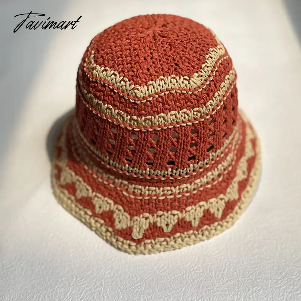 vzyzv  -  Korean Hand-crochet Straw Cotton Women Sun Bucket Cap Summer Hollow Fisherman's Hat Breathable Leisure Stripe Basin Hat