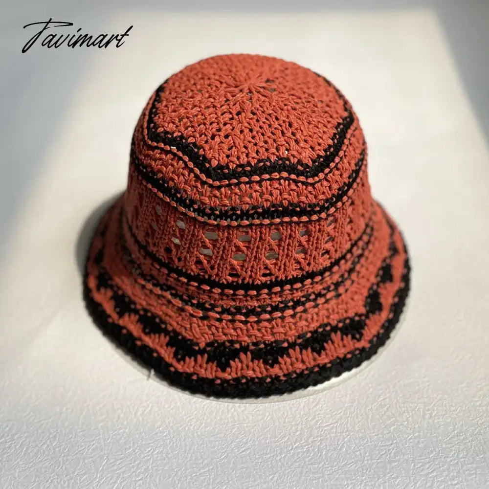 vzyzv  -  Korean Hand-crochet Straw Cotton Women Sun Bucket Cap Summer Hollow Fisherman's Hat Breathable Leisure Stripe Basin Hat