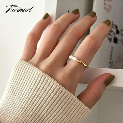 vzyzv -  Korean Retro Elastic Rope Pearl Beaded Ring for Women Fashion Party Metal Chain Splicing Finger Ring Jewelry Women Gift