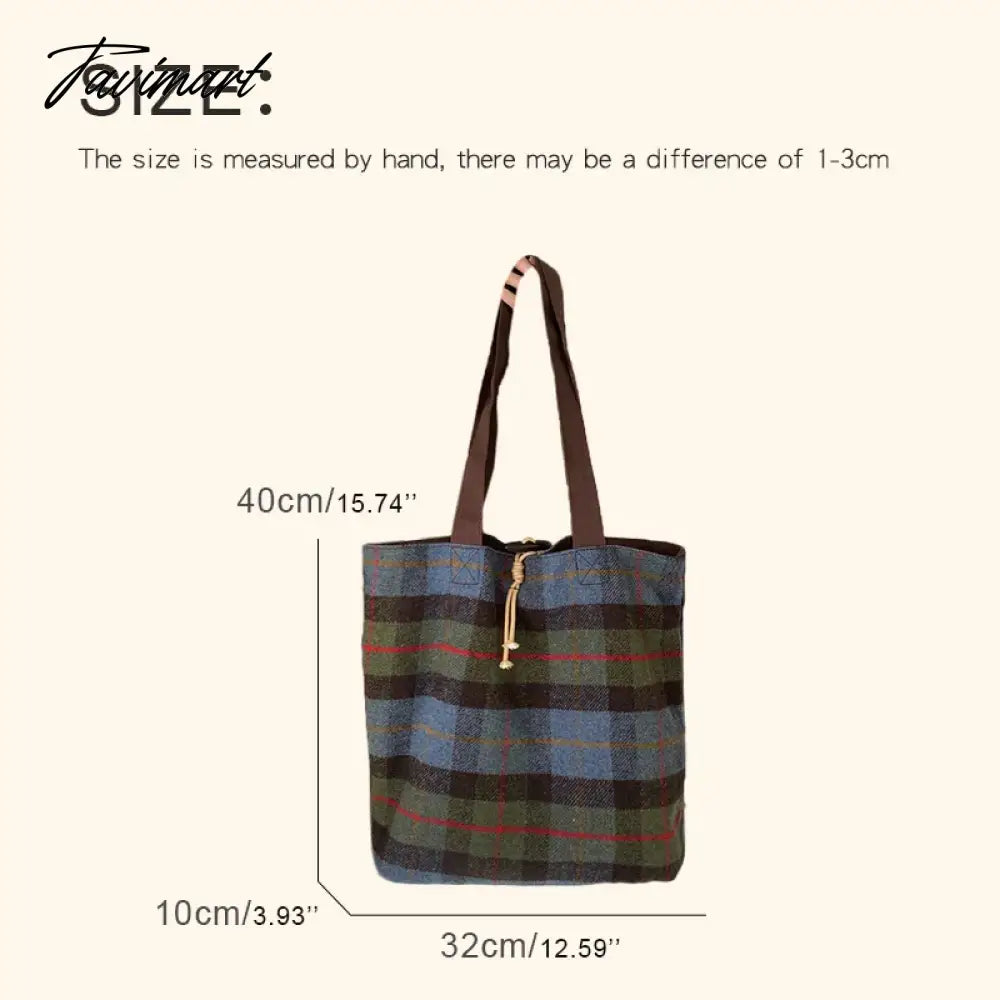 vzyzv  -  Korean Slim Large Capacity Tote Bags For Women Luxury Designer Handbag And Purses New In Woolen Plaid Preppy Style Shoulder