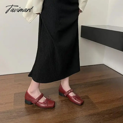 vzyzvKorean Style Retro Mary Jane Shoes Square Toe Women's Shoes Bowknot PU Ballet Flats Spring/Autumn Flats Women Shoes