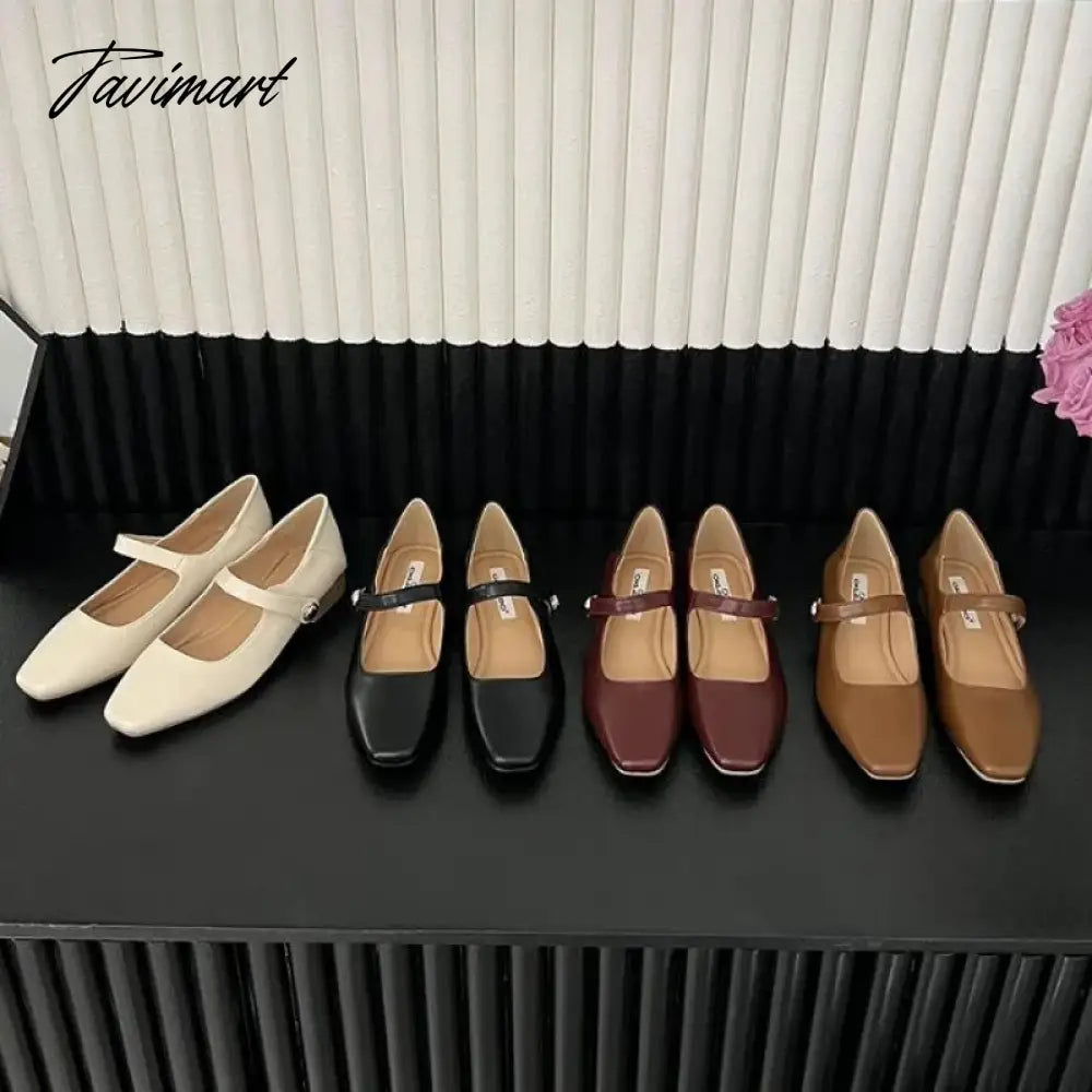 vzyzv -  Korean Style Women Flat Women's Square Toe Retro Single Shoes One Word Buckle Mary Jane Shoes Ballerina Flats Mujer