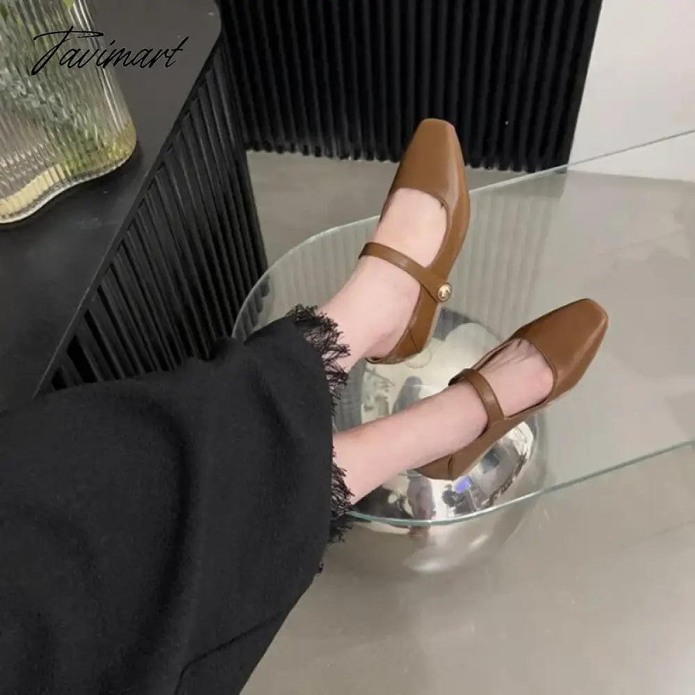 vzyzv -  Korean Style Women Flat Women's Square Toe Retro Single Shoes One Word Buckle Mary Jane Shoes Ballerina Flats Mujer