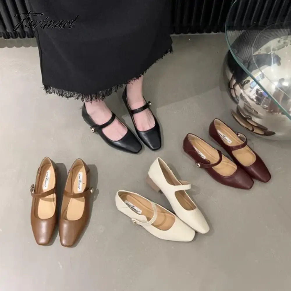 vzyzv -  Korean Style Women Flat Women's Square Toe Retro Single Shoes One Word Buckle Mary Jane Shoes Ballerina Flats Mujer