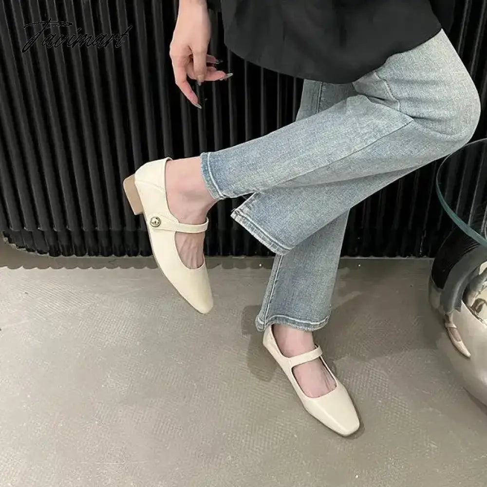 vzyzv -  Korean Style Women Flat Women's Square Toe Retro Single Shoes One Word Buckle Mary Jane Shoes Ballerina Flats Mujer