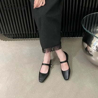 vzyzv -  Korean Style Women Flat Women's Square Toe Retro Single Shoes One Word Buckle Mary Jane Shoes Ballerina Flats Mujer