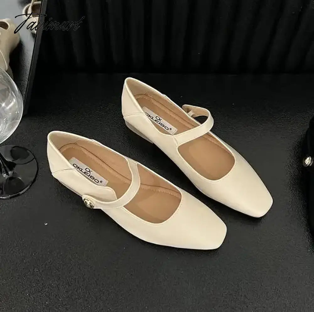 vzyzv -  Korean Style Women Flat Women's Square Toe Retro Single Shoes One Word Buckle Mary Jane Shoes Ballerina Flats Mujer