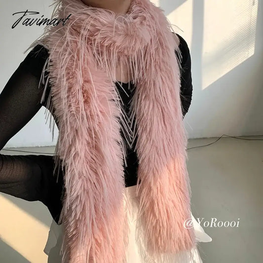 Tavimart Korean Winter Fluffy Scarf Women's Niche Tassel Versatile Neck Warm Personality Long Comfortable Scarf Luxury Classic Soft Shawl