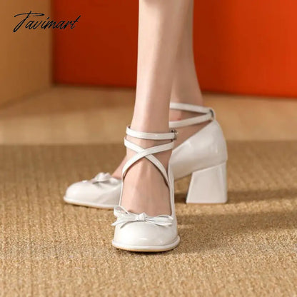 vzyzv Ladies Lolita Sweet Fashion Shoes Retro Cross-Tie Pumps Casual Summer Marry Janes Round Toe Shoes Woman Bow Design