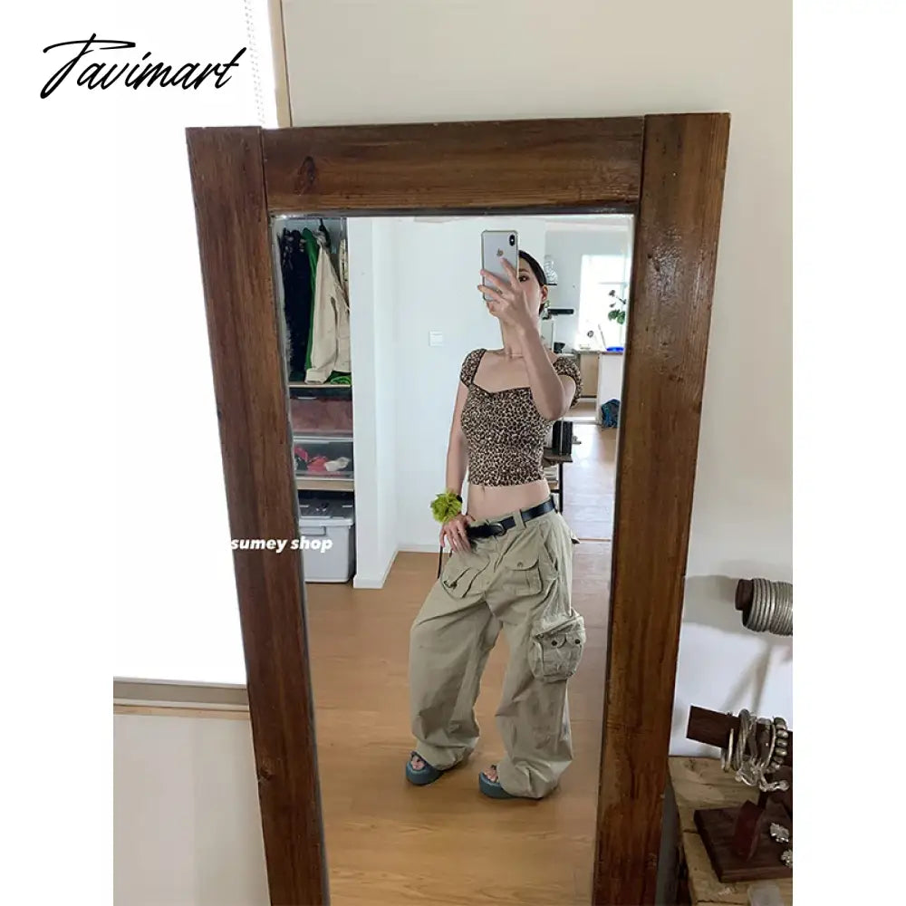 TAVIMART  -  Leopard Pattern Sexy Square Neck Short Sleeve T-shirt Women Tops 2024 Summer Spicy Girl Slim Fit  Chic Short Top Women Clothing