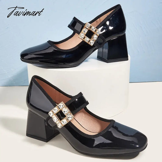 vzyzvMarry Jane Pumps For Women Buckle Strap Low Heel Classic Office Lady Pumps Shoes Spring Rhinetone Bling Chunky Heeled