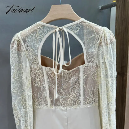 TAVIMART  -  New Autumn Sexy Lace Patchwork Backless Long Sleeve Holiday Vocation Beach Women Mini Dress