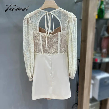 TAVIMART  -  New Autumn Sexy Lace Patchwork Backless Long Sleeve Holiday Vocation Beach Women Mini Dress