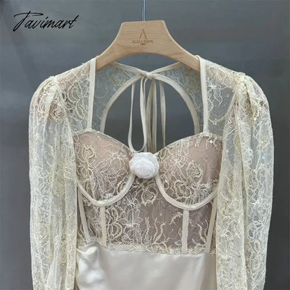 TAVIMART  -  New Autumn Sexy Lace Patchwork Backless Long Sleeve Holiday Vocation Beach Women Mini Dress