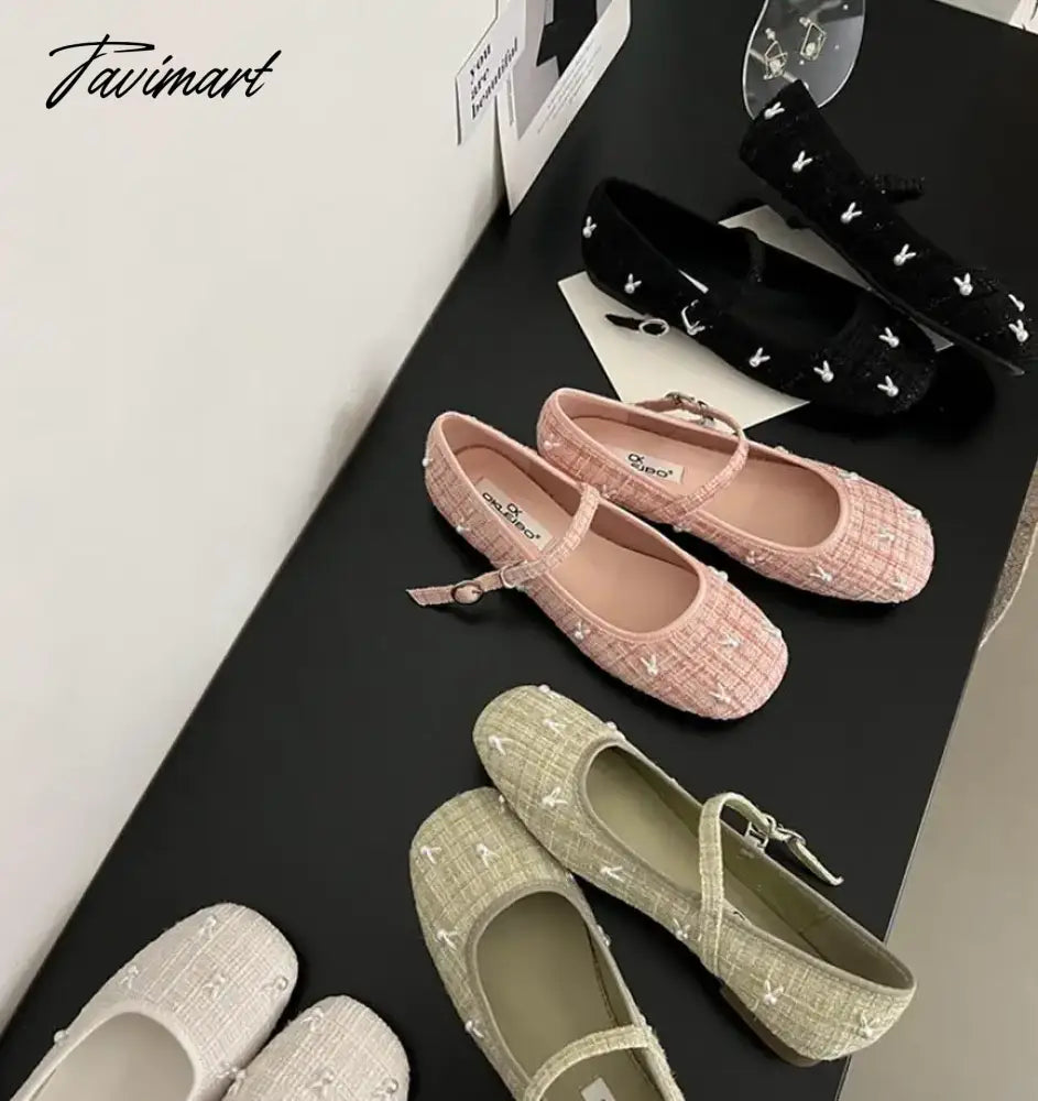 TAVIMART  -  NEW Cute Rabbit Mary Jane Shoes Women's Shoes French Retro Autumn Flats Women Round Toe Low Heel Shallow Shoes