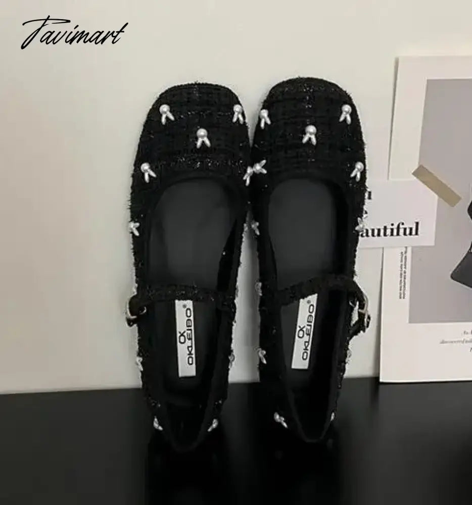 TAVIMART  -  NEW Cute Rabbit Mary Jane Shoes Women's Shoes French Retro Autumn Flats Women Round Toe Low Heel Shallow Shoes