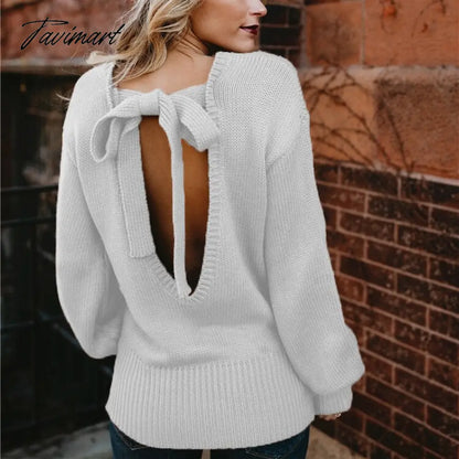 vzyzv New European Winter clothes  American foreign trade sweater female sexy bow tie laced sweater backless knitting frenulum