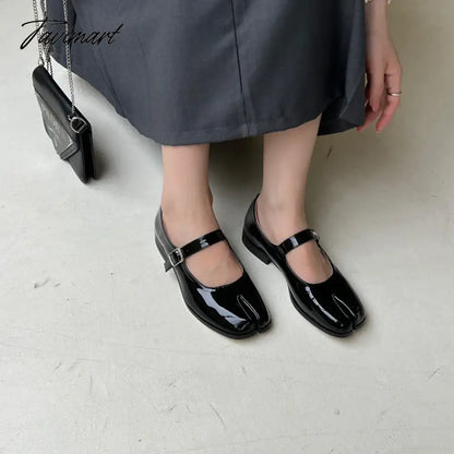 vzyzvNEW Korean Style Spring Black Tabi Ninja Moccasins Round Split Toe Shallow Women Rome Style Shoes Female Casual Mary Janes Shoes