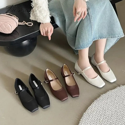 vzyzv -  NEW Mary Jane Shoes Square Toe Women's Shoes Buckle Strap Silk Satin Ballet Flats Spring/Autumn Flats Women Shoes