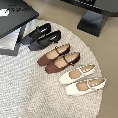 vzyzv -  NEW Mary Jane Shoes Square Toe Women's Shoes Buckle Strap Silk Satin Ballet Flats Spring/Autumn Flats Women Shoes