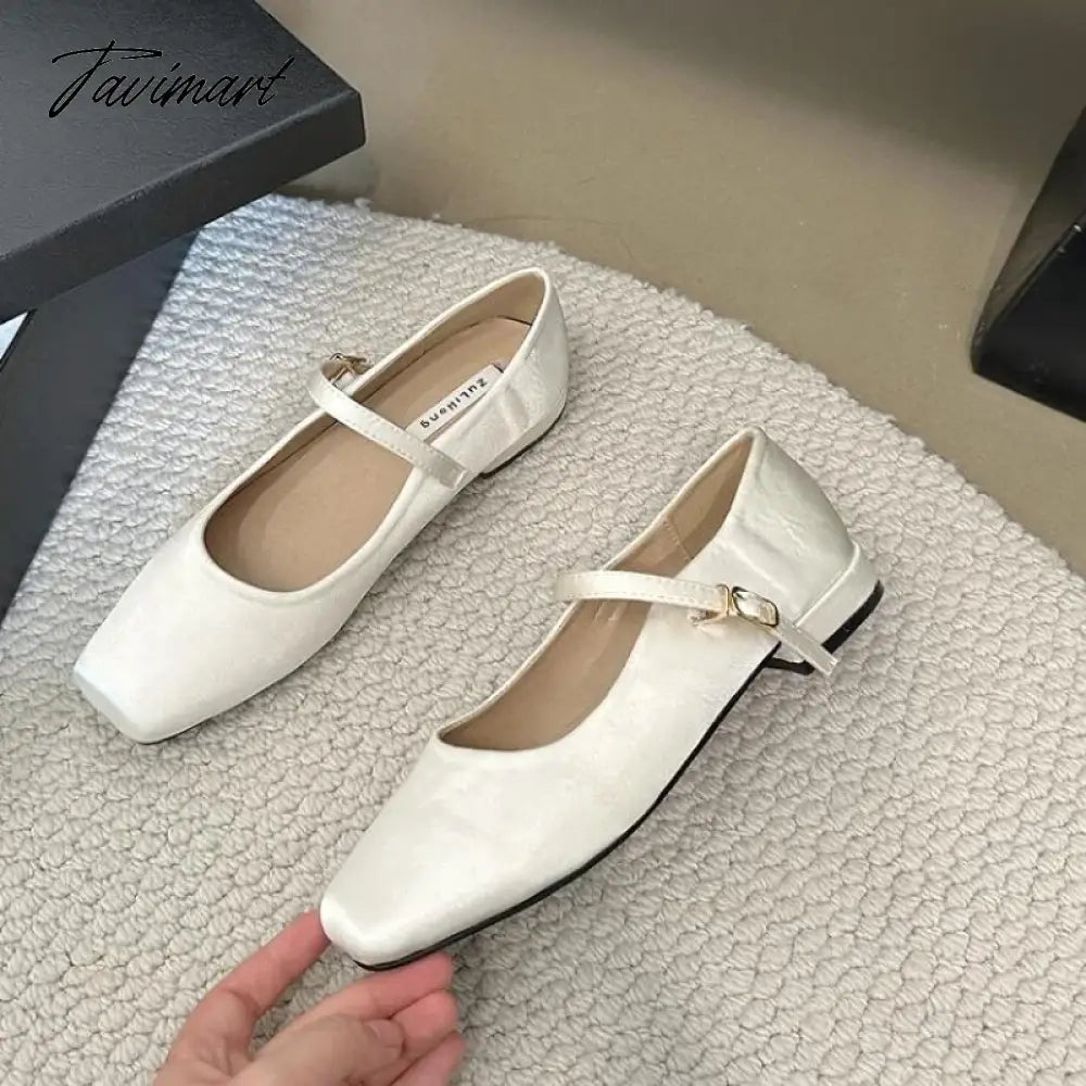 vzyzv -  NEW Mary Jane Shoes Square Toe Women's Shoes Buckle Strap Silk Satin Ballet Flats Spring/Autumn Flats Women Shoes