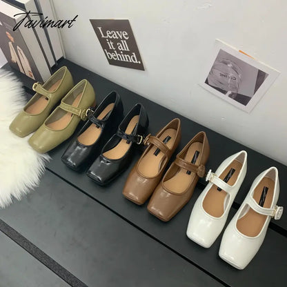 vzyzvNEW Retro Mary Jane Shoes Square Toe French Style Women's Shoes PU Flats Spring/Autumn Flats Fairy Women Shoes Pumps