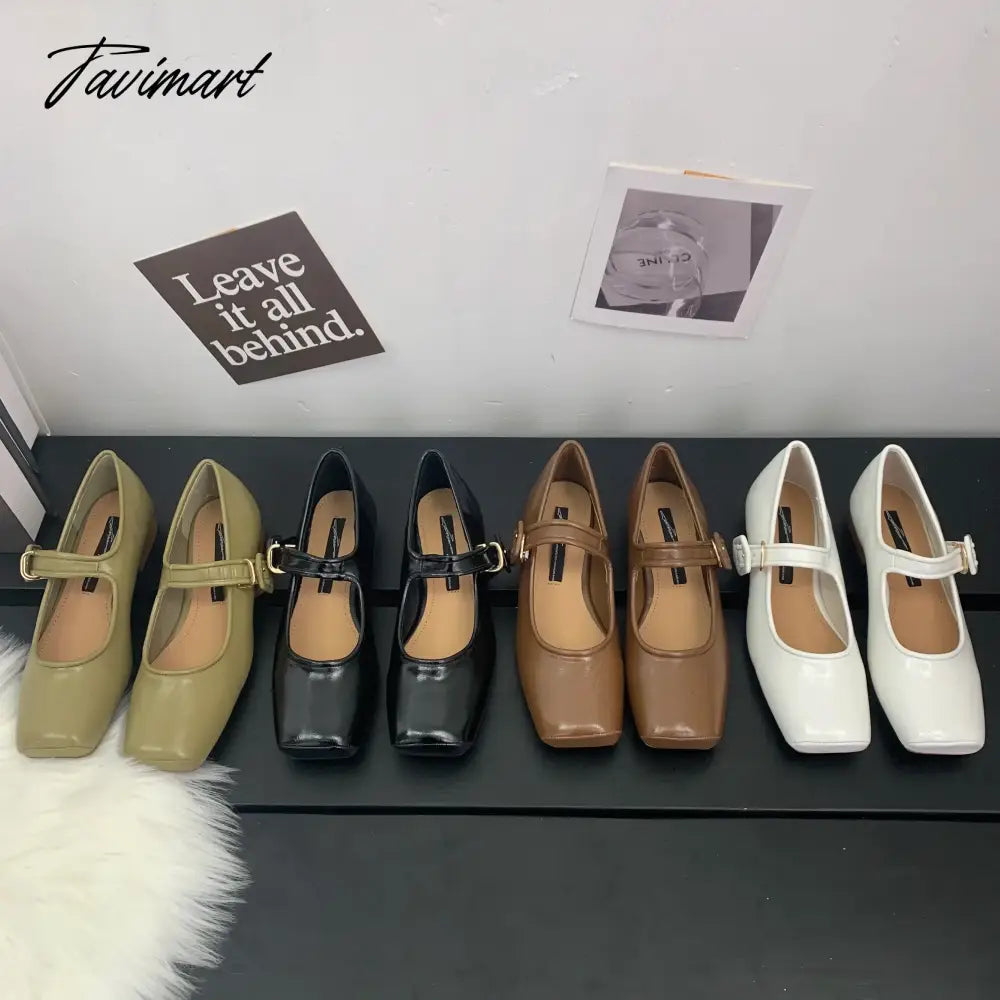 vzyzvNEW Retro Mary Jane Shoes Square Toe French Style Women's Shoes PU Flats Spring/Autumn Flats Fairy Women Shoes Pumps