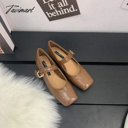 vzyzvNEW Retro Mary Jane Shoes Square Toe French Style Women's Shoes PU Flats Spring/Autumn Flats Fairy Women Shoes Pumps